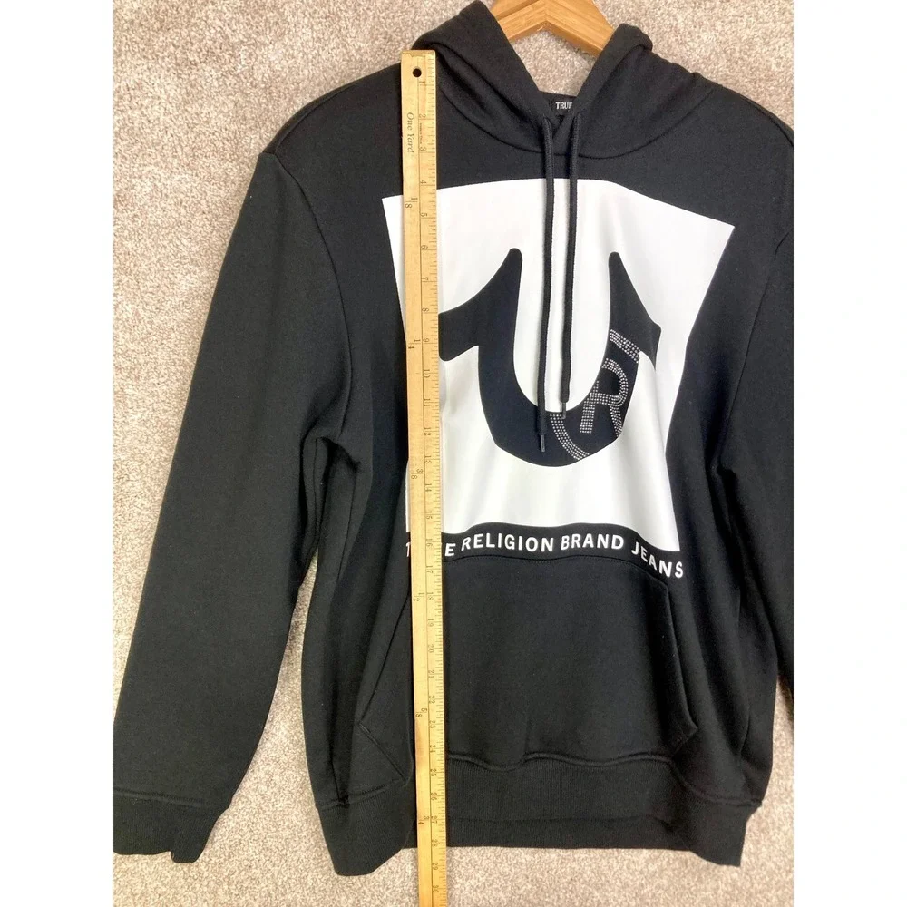True Religion Rhinestone Horseshoe Graphic Hoodie Mens M Black Skater Pullover